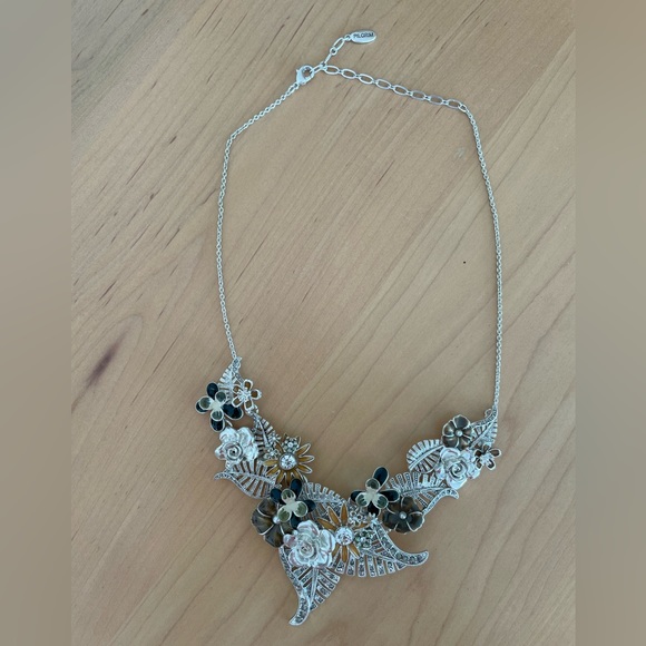 Pilgrim Statement Floral Necklace in Silver / Multi-Coloured with Crystal Leaves - Picture 2 of 7